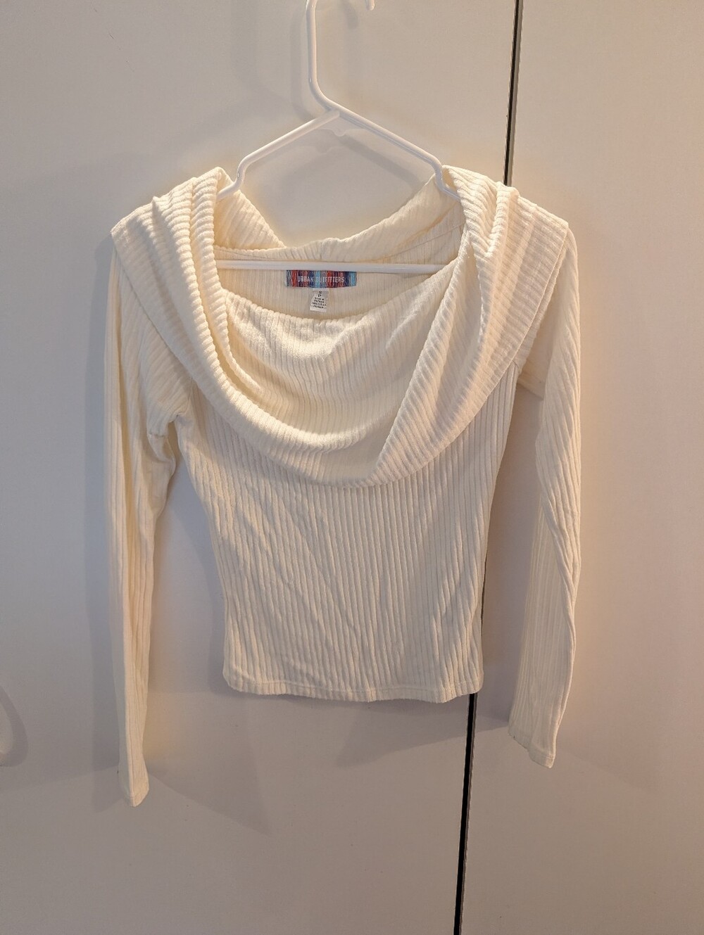 Urban Outfitters Women's Small Cream Ribbed Cowl Neck Sweater